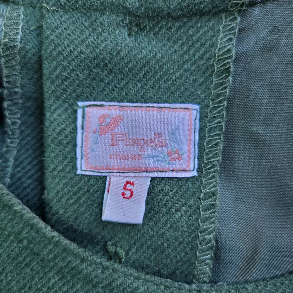 Pamela Chicas Girls Green Sleeveless Heart Gingham Accent Wool Dress 5 Vtg Spain